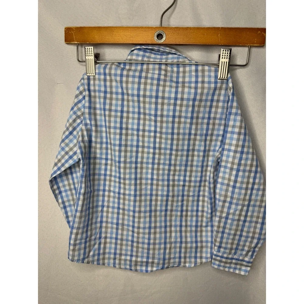 Nautica Boys Blue Grey White Plaid Long Sleeve Button Down Shirt Size 4T N335338
